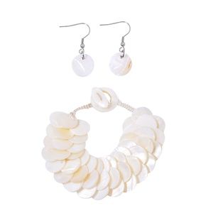 White Shell Stainless Steel Bracelet  w/ Earrings